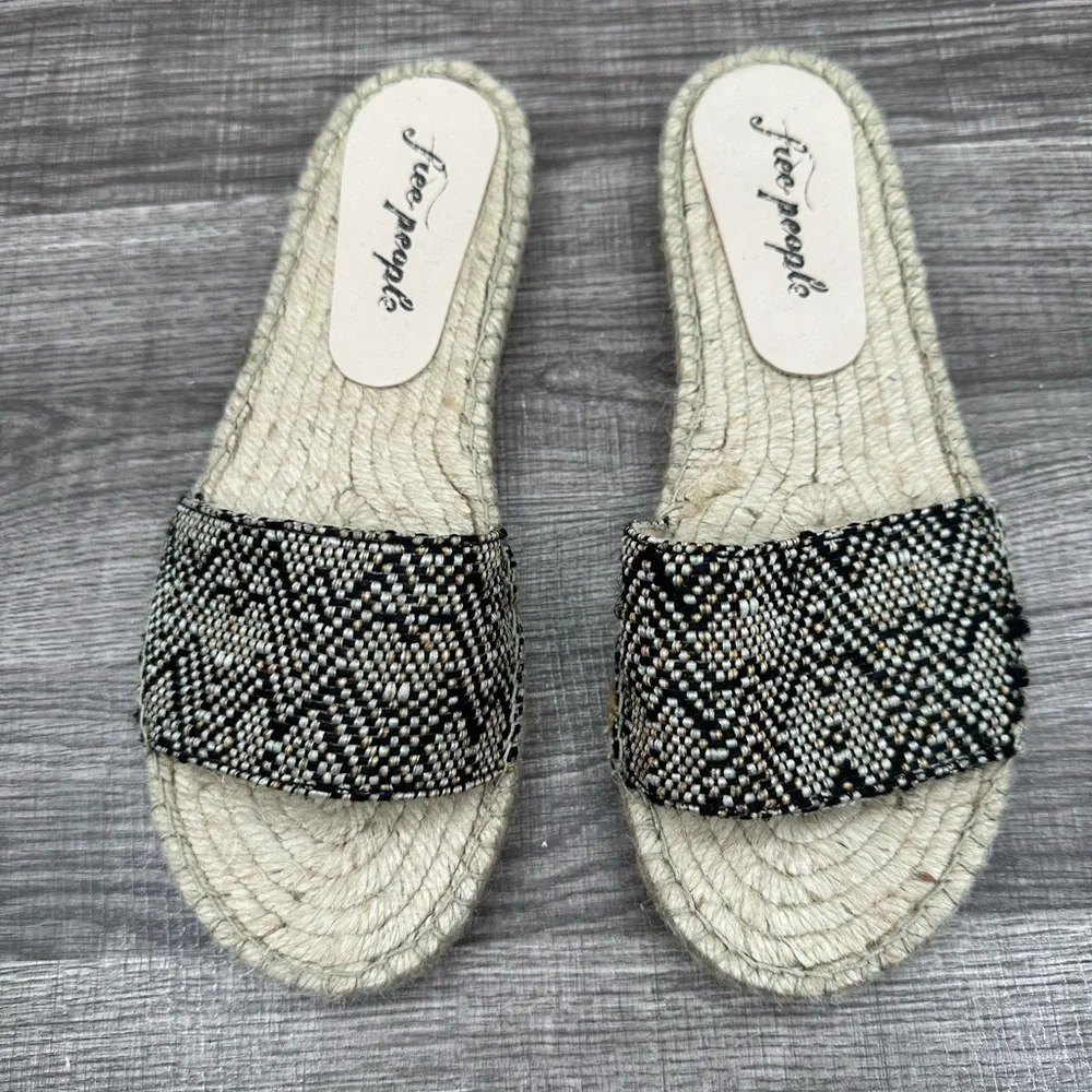 FREE PEOPLE BEACH 38 Black-White Woven boho woman summer woman espadrille Sandal
